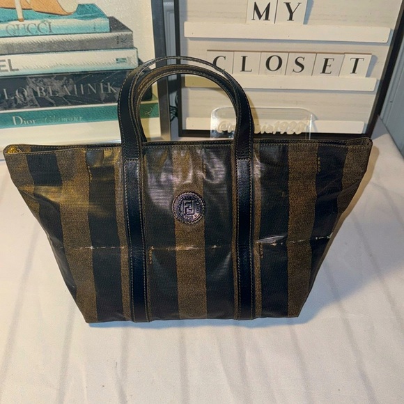 Fendi Handbags - SOLD- Fendi, Pequin Stripes PVC Handbag Tote 14in  x 7.5in x 6in